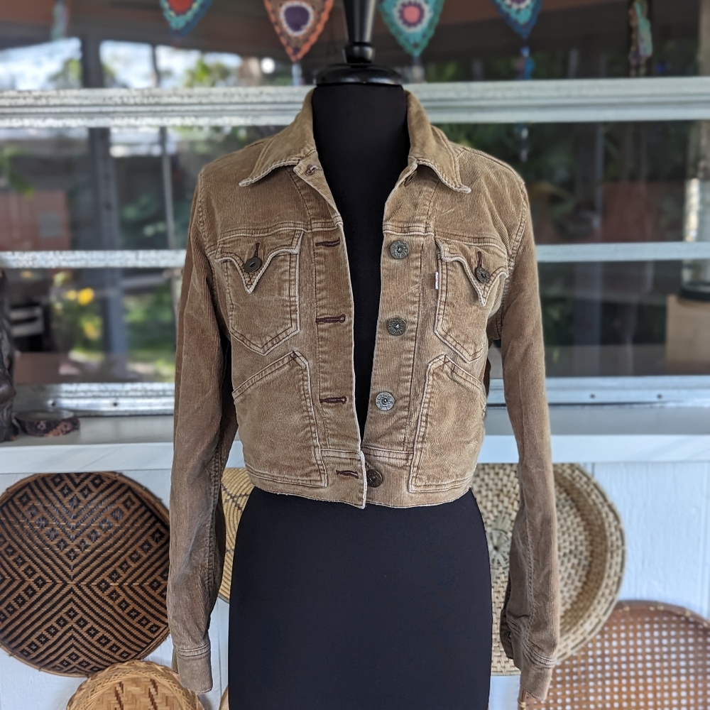 Levi's Large Cropped Corduroy Jacket Tan  Western Coastal Cowgirl Bohemian Crop